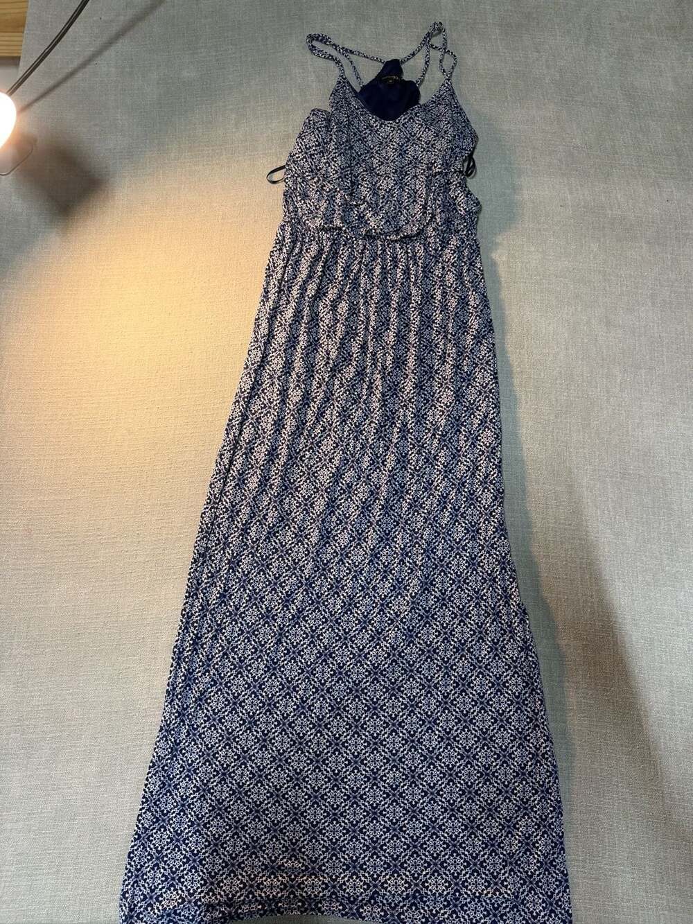 Papermoon Women's Blue and White Geometric Print Sleeveless Maxi Dress Size M